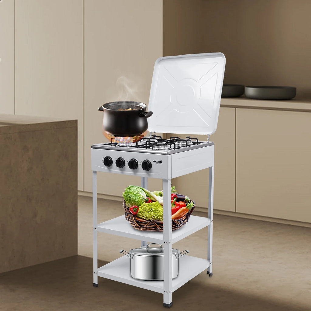 Portable 4 Burner Gas Stove with Support Leg Stand and Storage Rack J1771