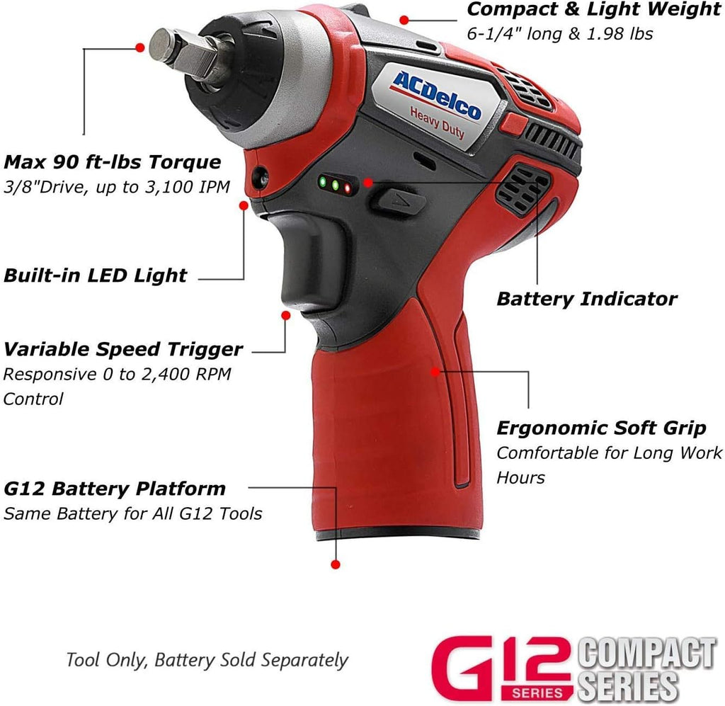 12V Li-ion Cordless 3/8” Ratchet Wrench & Impact Wrench Combo Tool Kit O6078