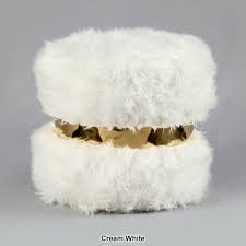 Blush/Gold Faux Fur Round Ottoman D282