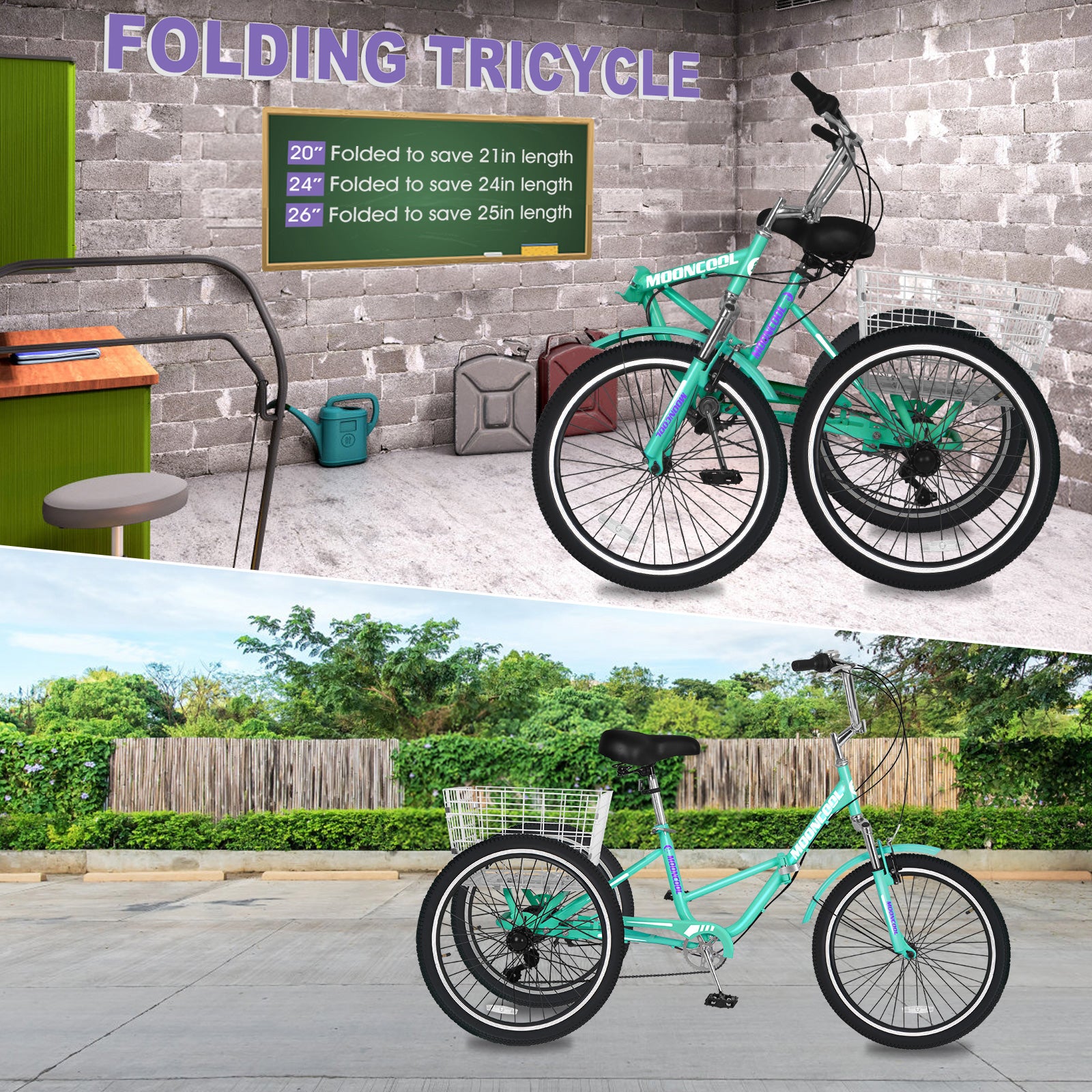 Cyan 7 Speed Adult Folding Tricycle J545291