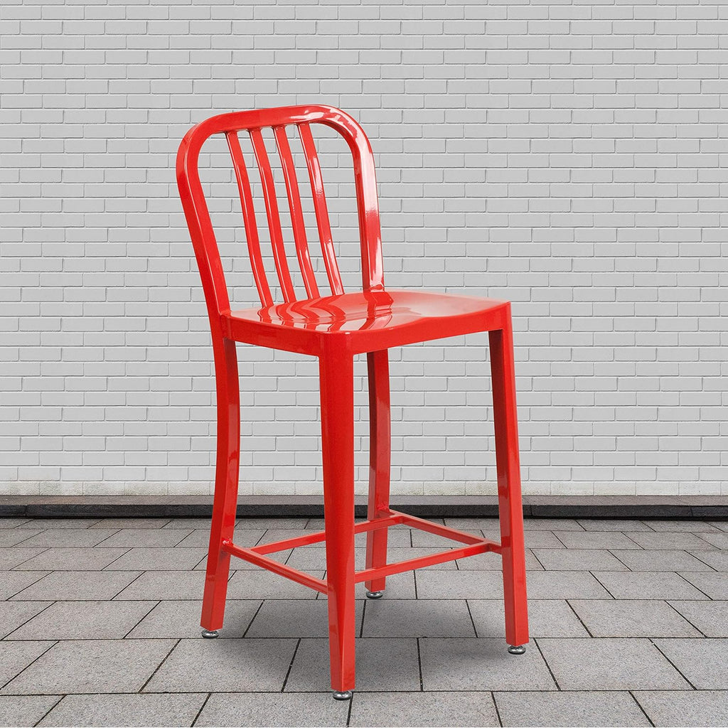 Silver Metal Indoor-Outdoor Counter Height Stool H603