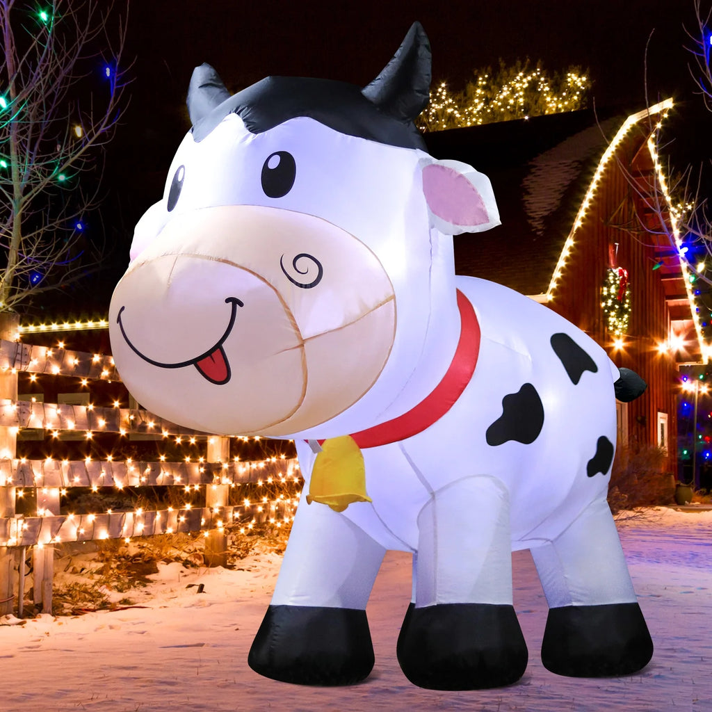 6FT Christmas Cow Inflatables Outdoor Yard Decorations with Built-in LED Lights W341