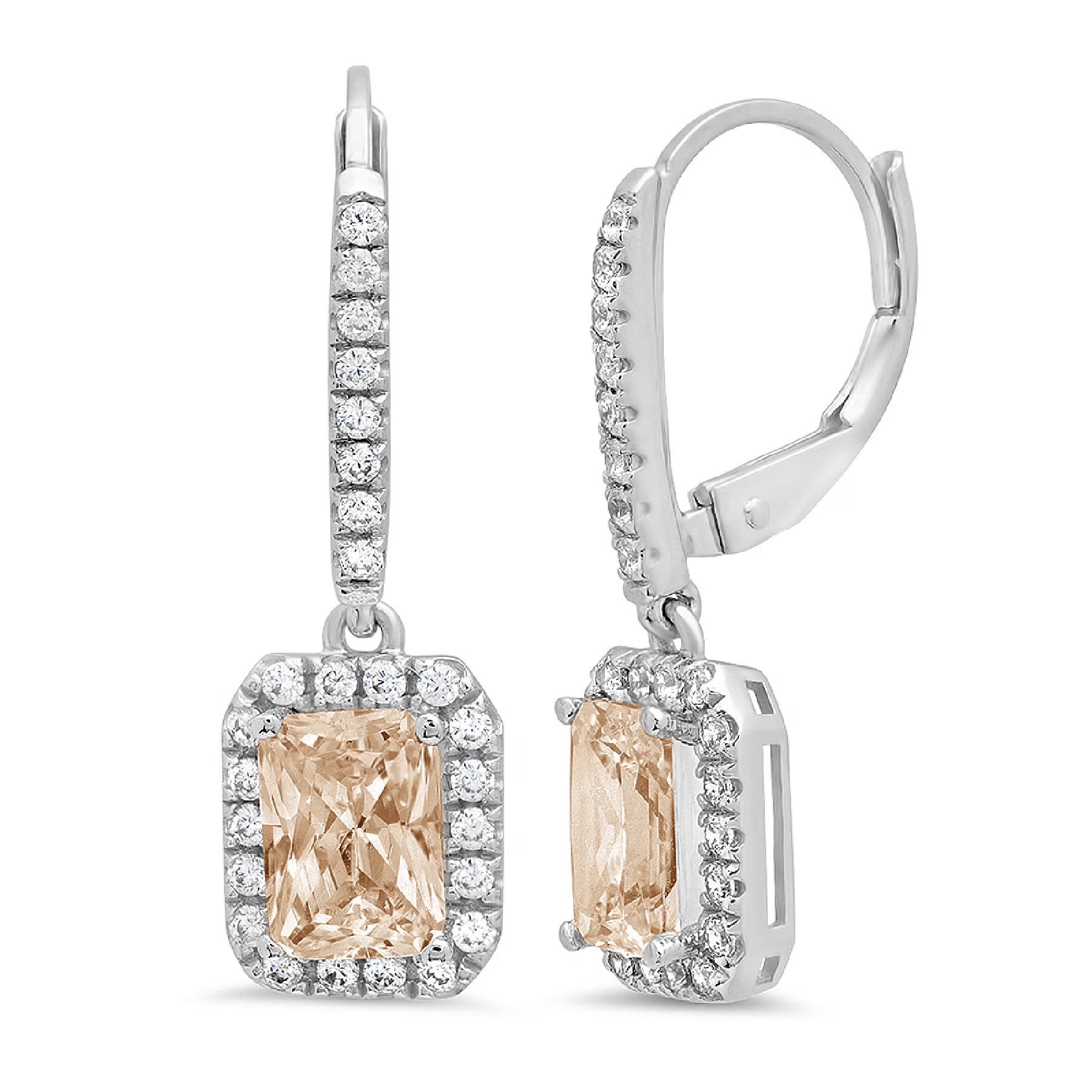 18K White Gold Lever Back Earrings Z4696