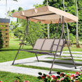 3 Person Outdoor Patio Swing with Canopy Metal Frame Textilene Seats U619