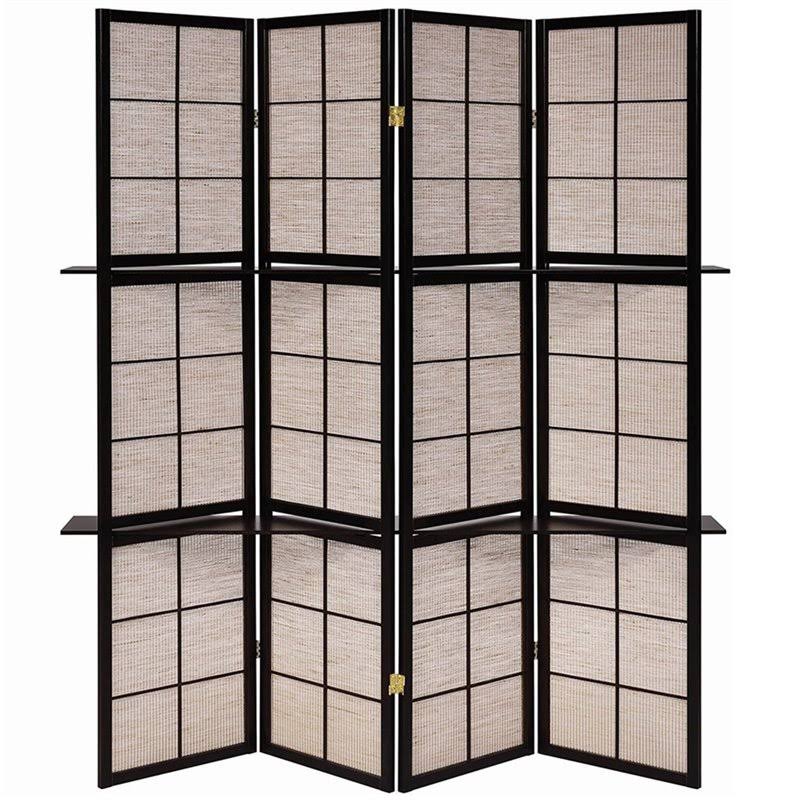 4 Panel 4 Shelf Room Divider in Tan and Cappuccino K6119
