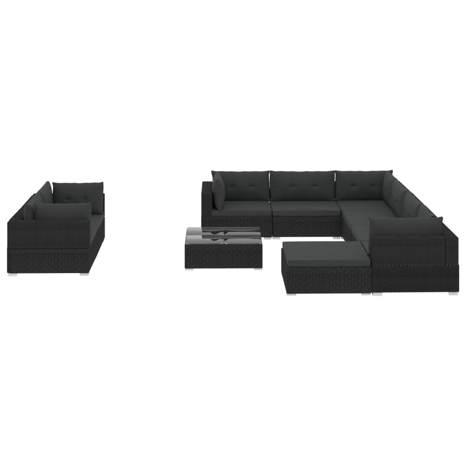10 Piece Black Poly Rattan Outdoor Sectional Sofa Set I557567
