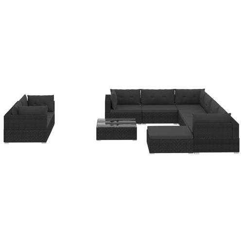 10 Piece Black Poly Rattan Outdoor Sectional Sofa Set I557567