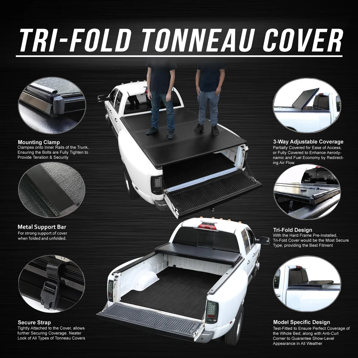 TTC-HARD-082 Solid Hard Top Tri-Fold Tonneau Cover V4610