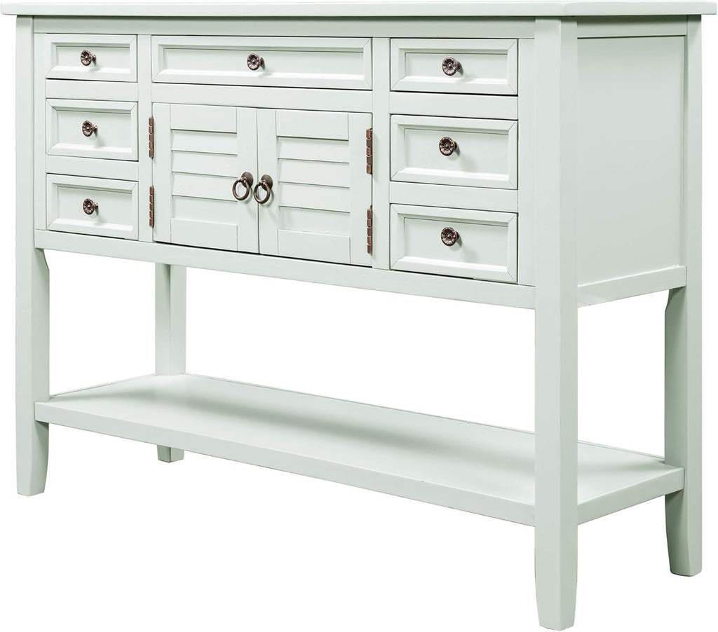 Navy Blue Console Table with 7 Drawers and Cabinet J278025