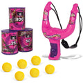 Pink Toy Slingshot Set with 6 Foam Balls & 3 Can Targets J702