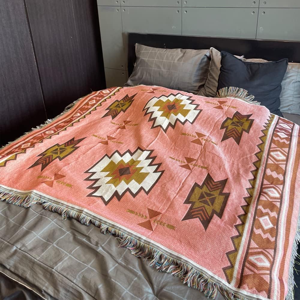 White Reversible Woven Tassels Throw Blanket O463