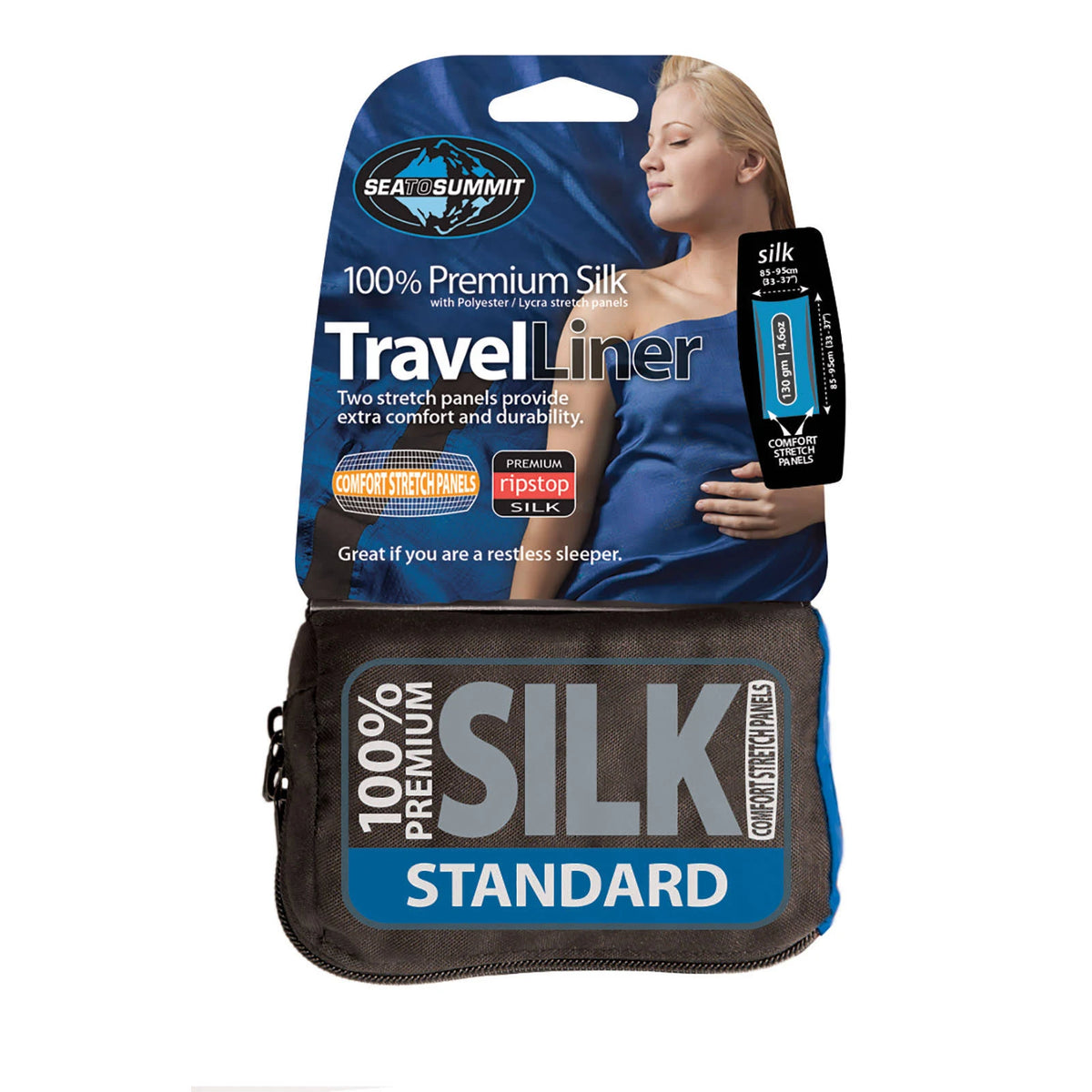 Navy Blue Silk Rectangular Sleeping Bag Liner O578