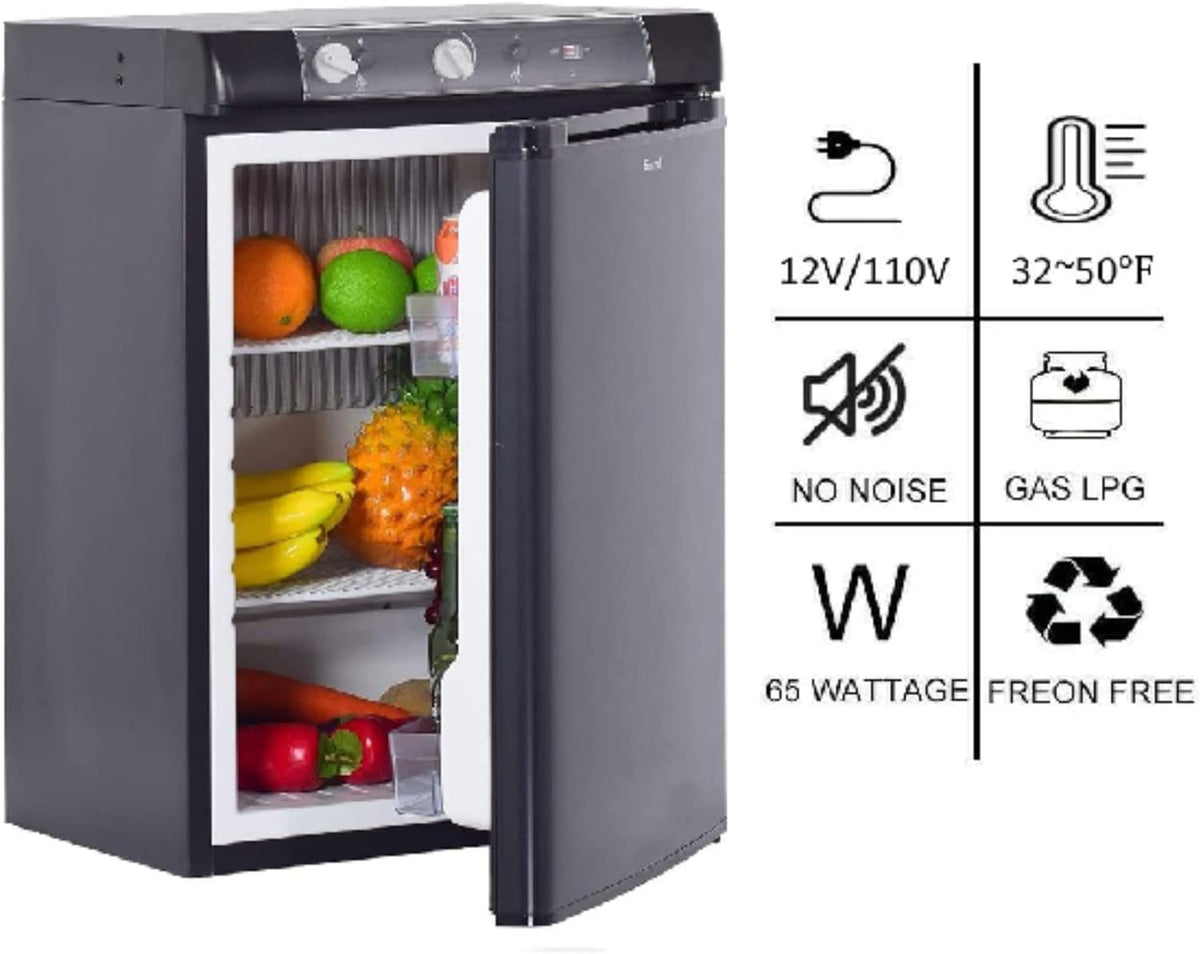 Black 2.1 Cu.ft. Propane Fridge for RV Campervan I16573