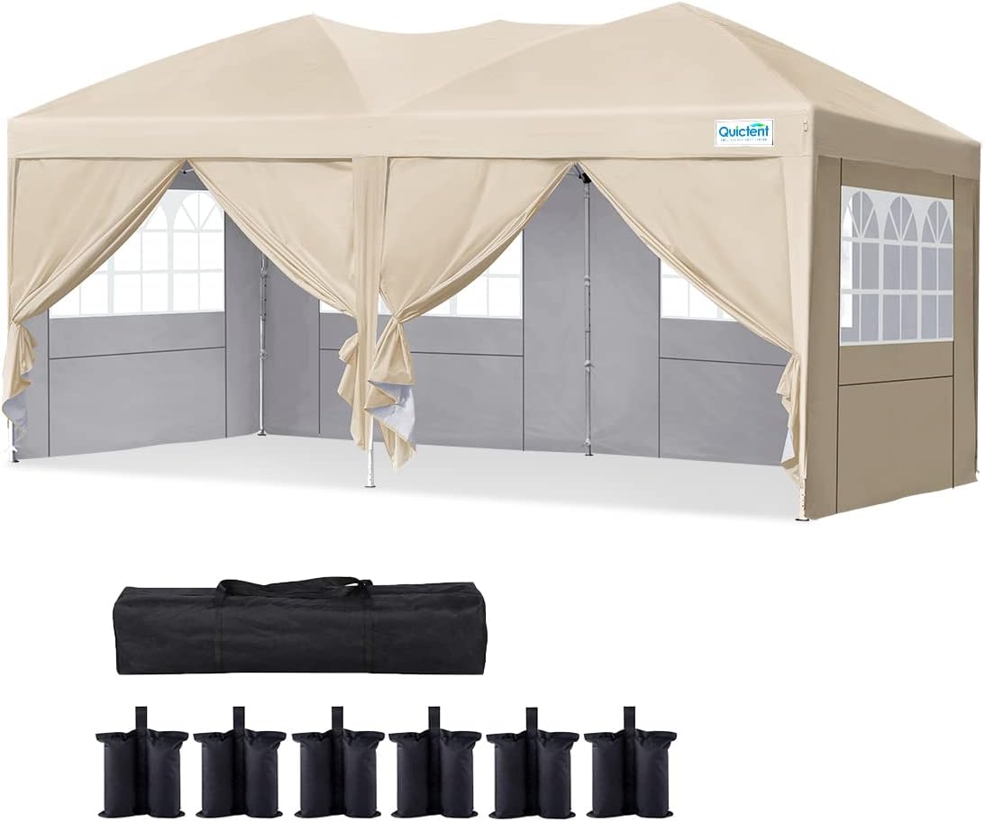 10x20 Pop up Canopy Tent with Sidewalls, 6 Sand Bags Included P535416
