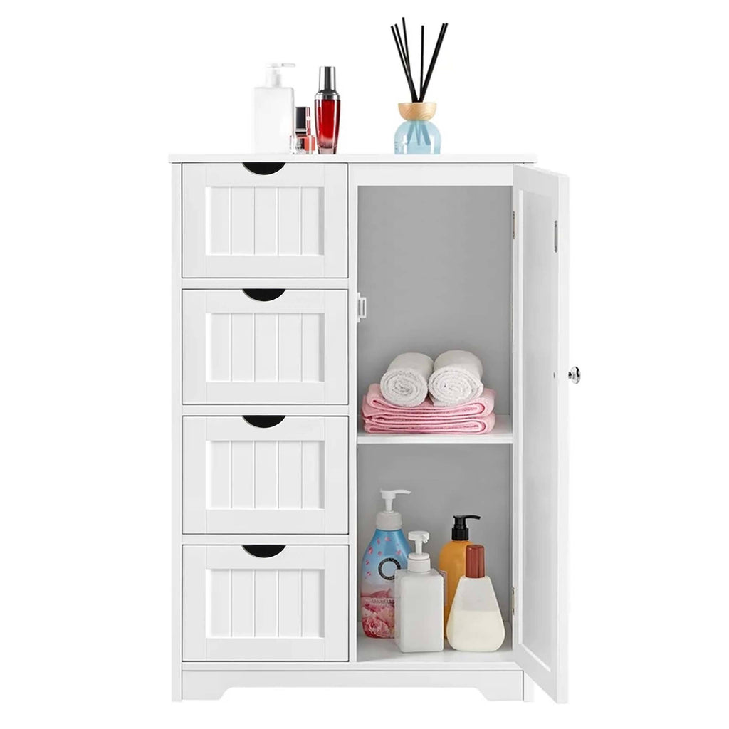 White 4 Drawers Bathroom Storage Cabinet with 2 Shelves W650855