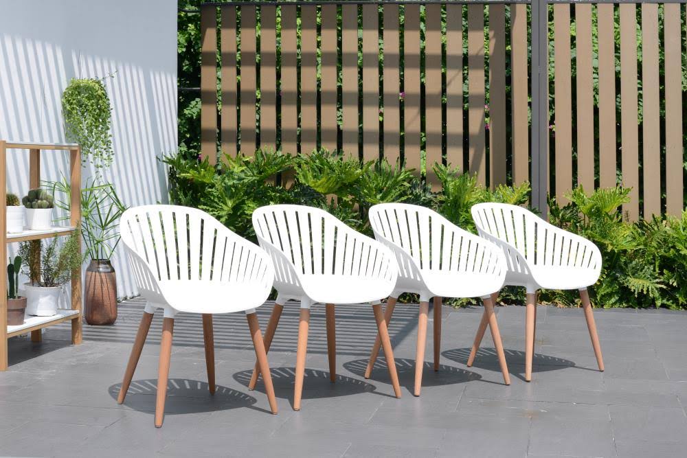 Set of 4 White Wood Frame Dining Chair G38712