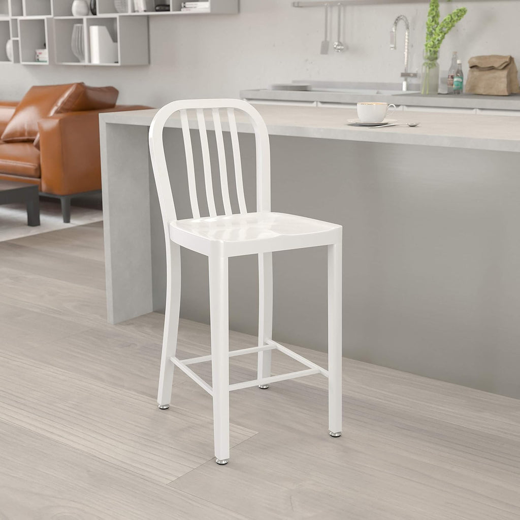 Silver Metal Indoor-Outdoor Counter Height Stool H603