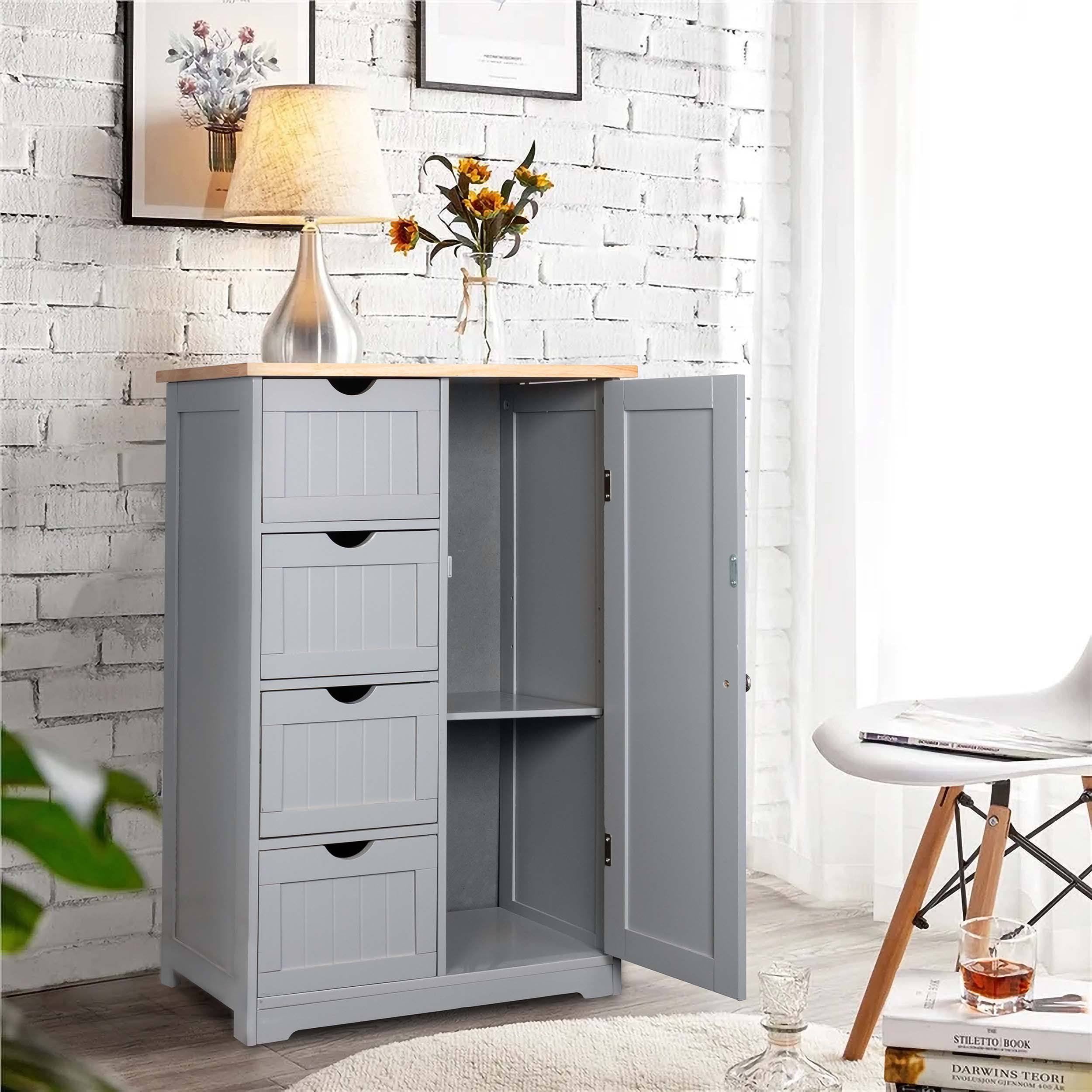 White 4 Drawers Bathroom Storage Cabinet with 2 Shelves W650855