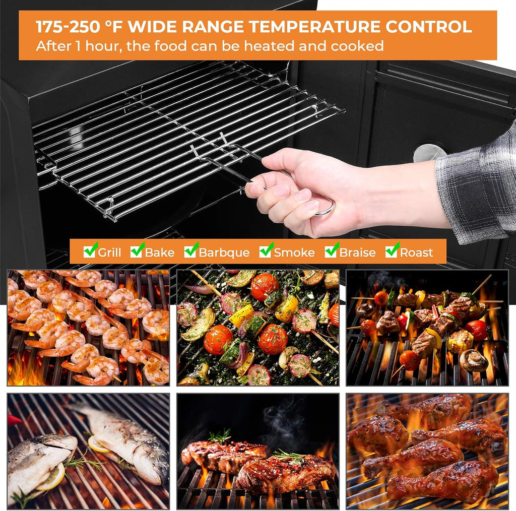 Black Square Charcoal Water Smoker and Grill with Thermometer A6185