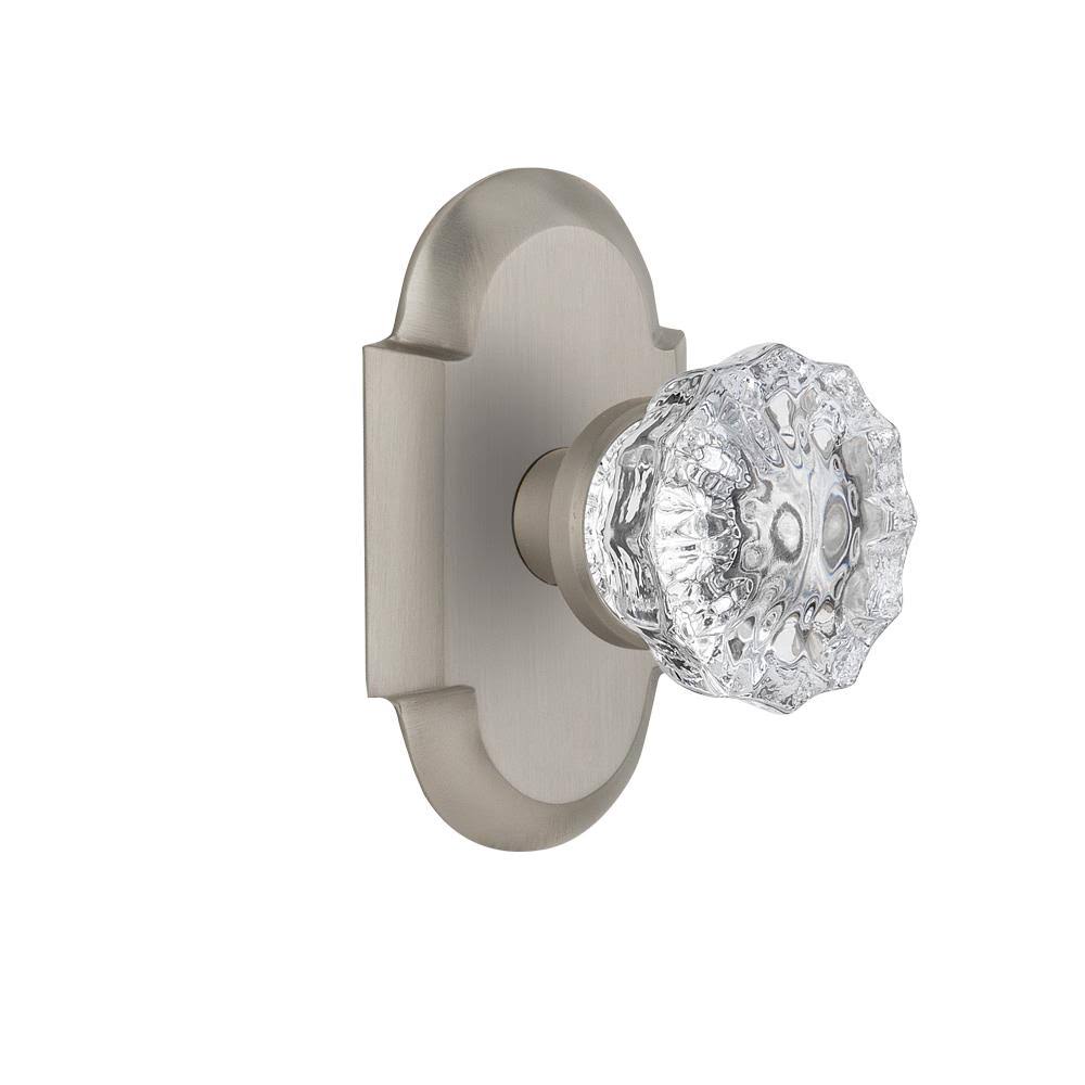 Crystal Glass Passage Door Knob with Cottage Plate Satin Nickel Q4764