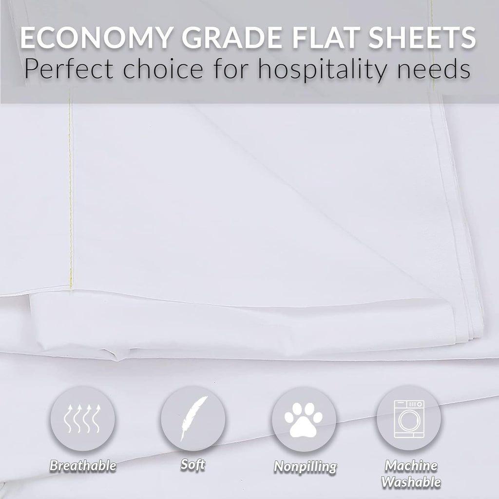 24 Queen Flat Sheets Bright White Percale Hotel Linen F87863