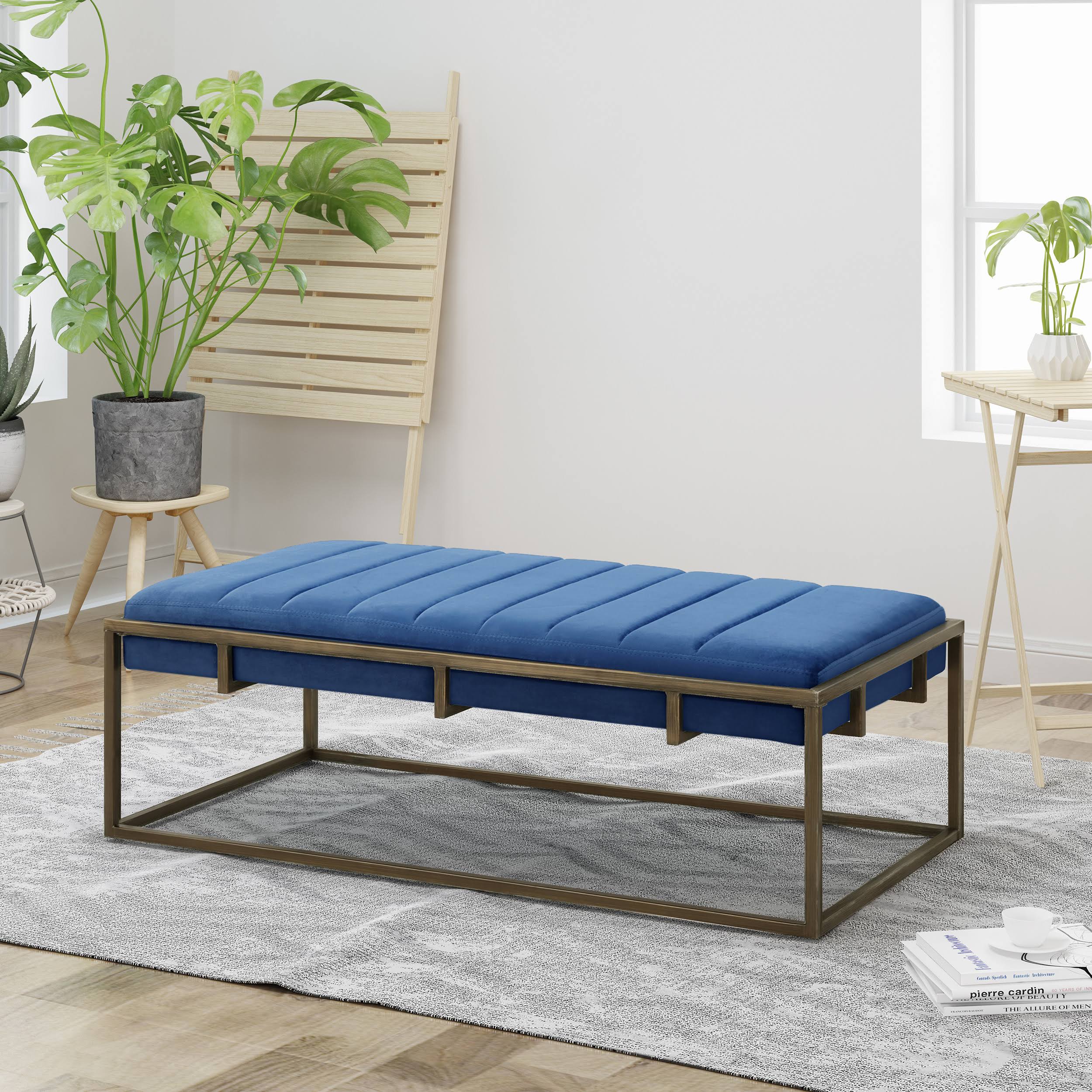 Navy Blue Velvet Ottoman Bench Q2087