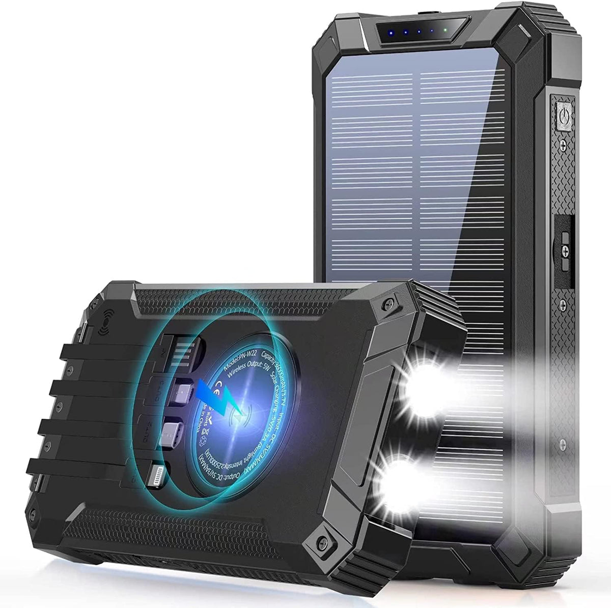 Solar Power Bank 36000mAh with Dual LED Flashlight IPX4 Waterproof Orange Pack of 2 H62795