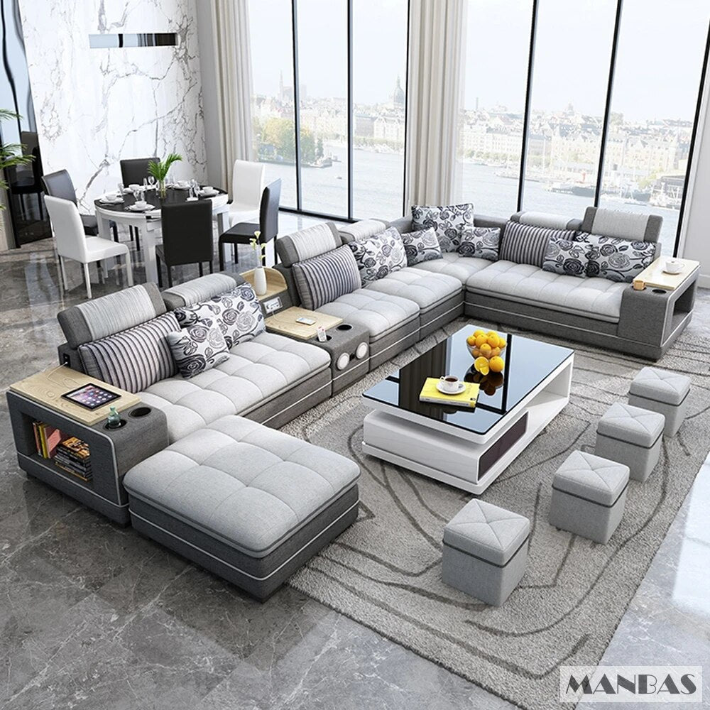 U Shape Corner Fabric Sofa with Bluetooth Speaker G88569