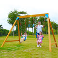 Kids Swing Sets with 2 Swings, Trapeze Swing Rings, Outdoor Playset L23672