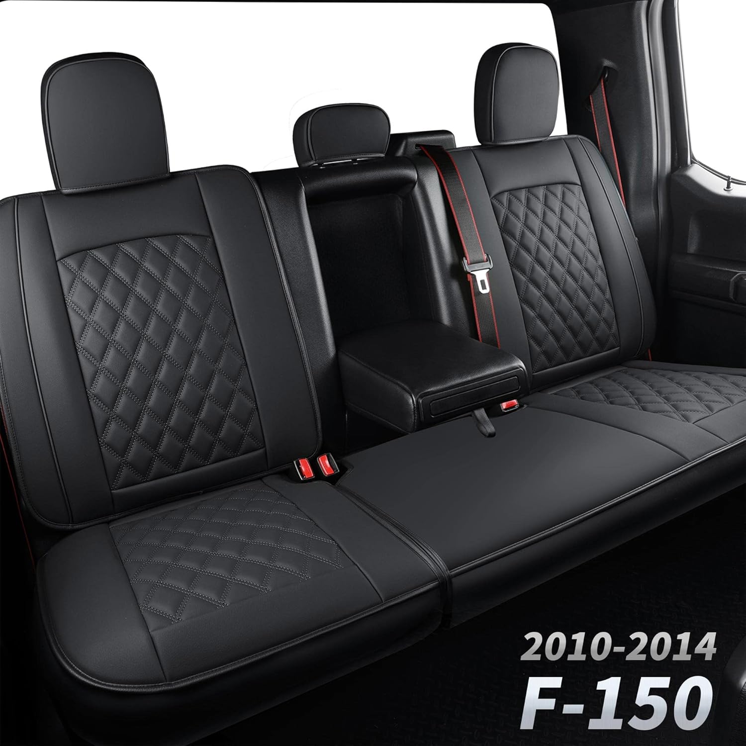 Black & Red Waterproof Faux Leather Seat Covers Full Set V31013