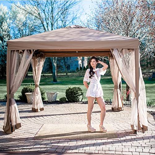 Brown Garden Gazebo with Mosquito Netting P727006
