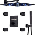 Black 12 Inch LED Rain Shower System With 4 PCS Body Sprays Handheld Shower Mixer Set G56397