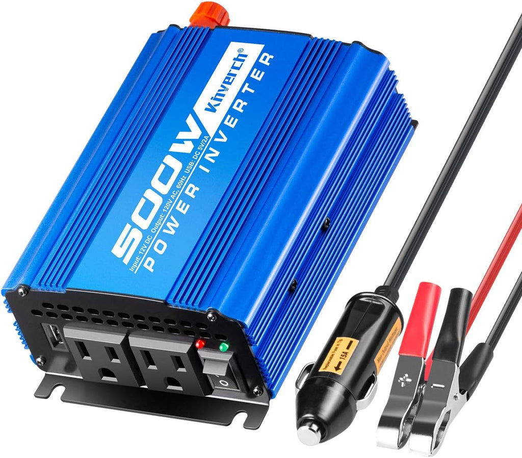 Pure Sine Wave Inverter 1000W DC 12V to AC 110V Car Power Inverter with Dual AC Outlets & 2A USB Ports J70101