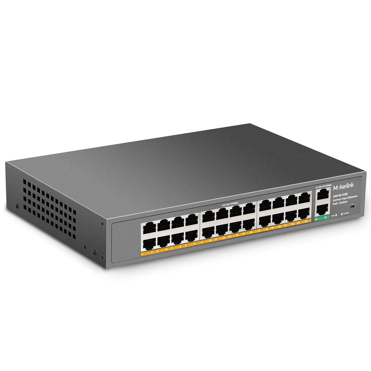 24 Port PoE Switch with 2 Gigabit Uplink Ethernet Port, 400W, Rackmount Unmanaged PoE+ K654
