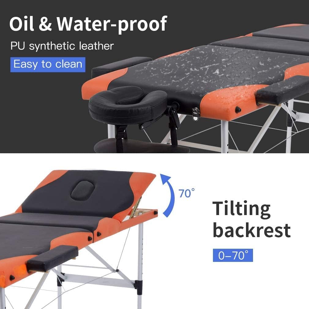 84 Inch Height Adjustable 3 Fold Aluminium Massage Table with Carry Case U340