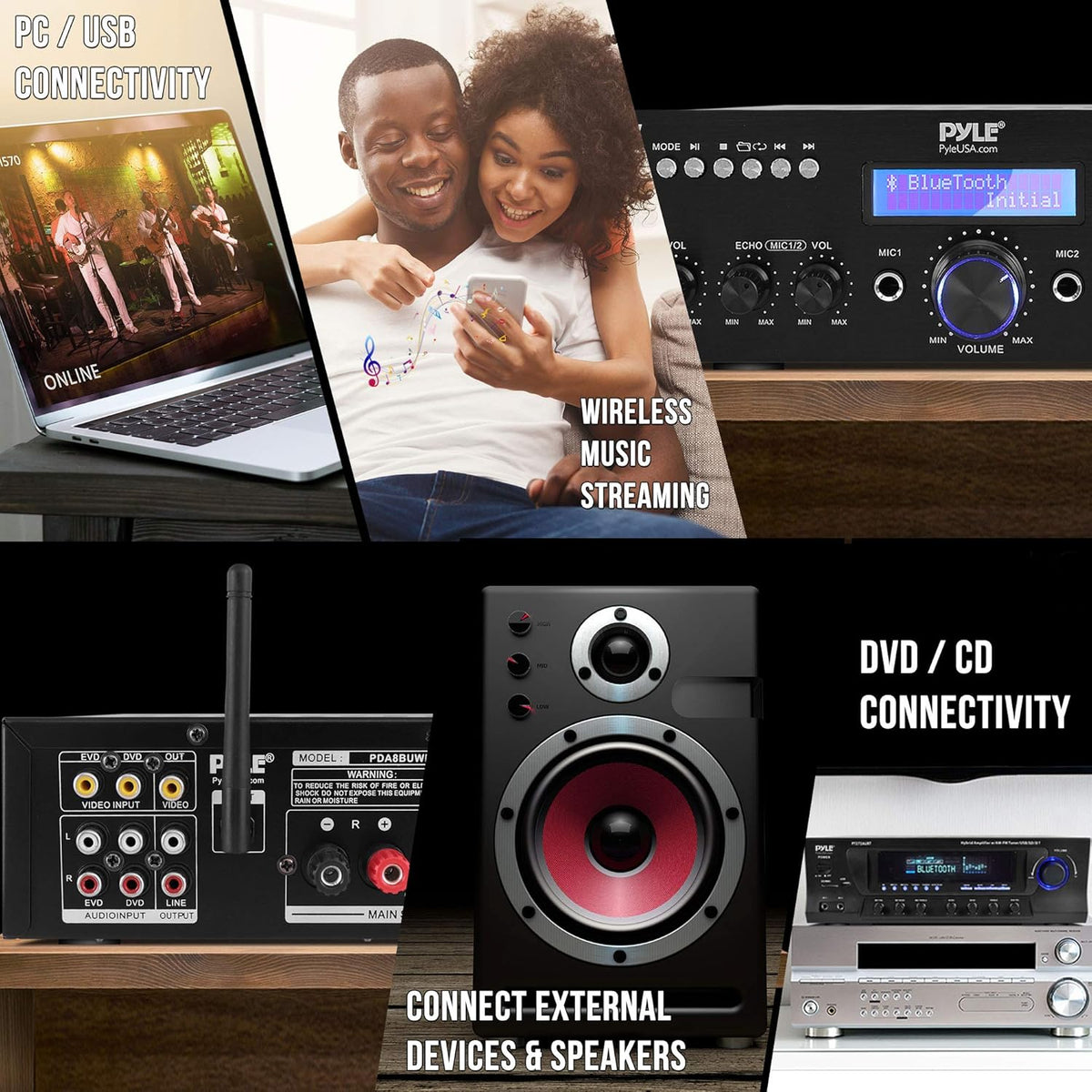 200W Dual Channel Wireless Microphone Amplifier Speaker System with USB, AUX, Echo, Radio Y456816