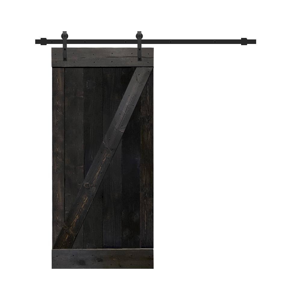 Charcoal Black Solid Wood Interior Sliding Barn Door with Hardware Kit V905