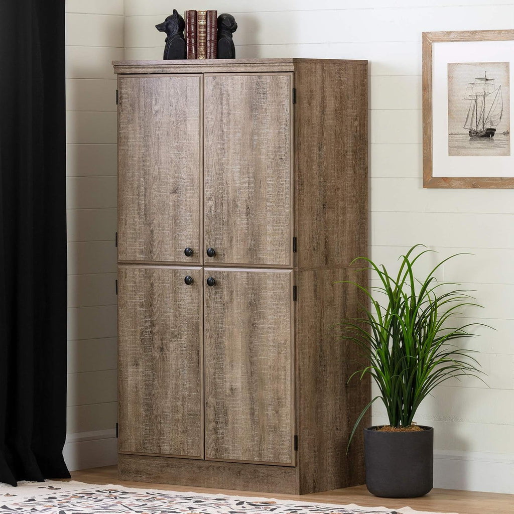 Pure Black 4-Door Storage Cabinet with Adjustable Shelves J40935