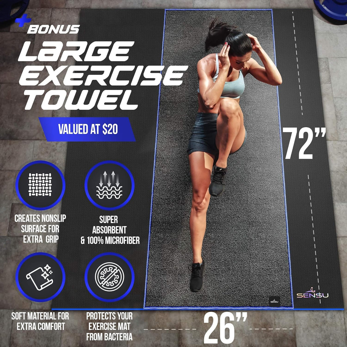 Large Exercise Mat 6’ x 4’ x 8.5mm Extra Thick Non-Slip Workout Mat H318