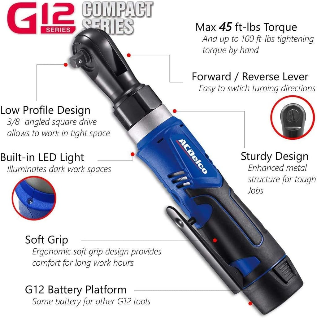 12V Li-ion Cordless 3/8” Ratchet Wrench & Impact Wrench Combo Tool Kit O6078