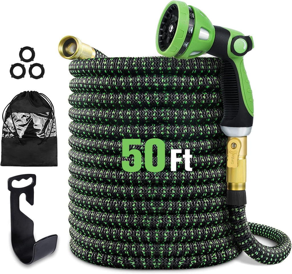 100 ft Expandable Garden Hose with 10 Function Sprayer, Solid Brass Fittings, Triple Latex Core, Pack of 2 M809888