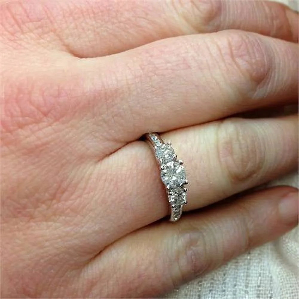1ct 3-Stone Diamond Engagement Ring 14K White Gold J21536