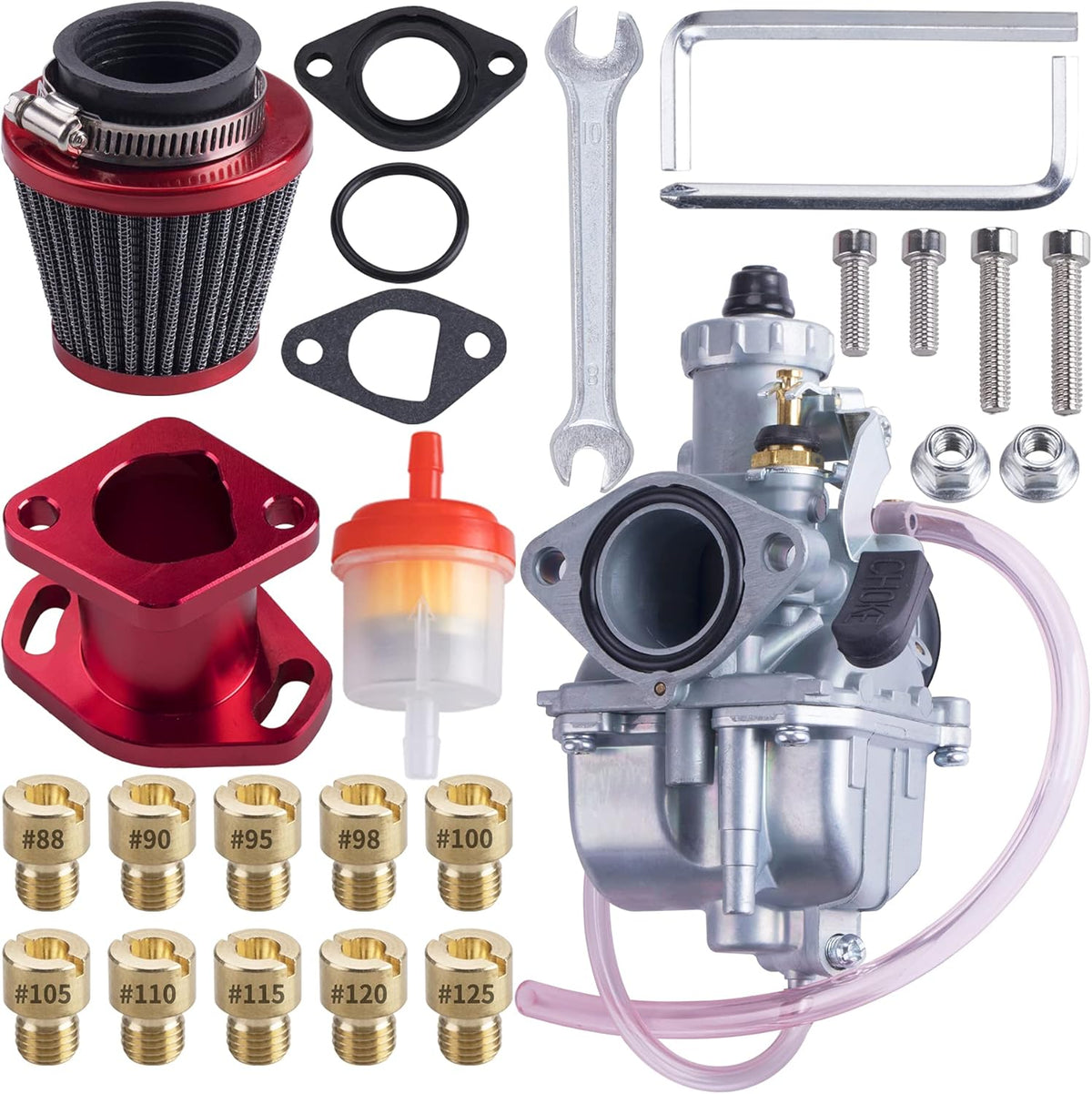 26mm Carburetor Carb Kit with Intake Pipe Mainfold Air Filter, Blue, Pack of 2 W912212