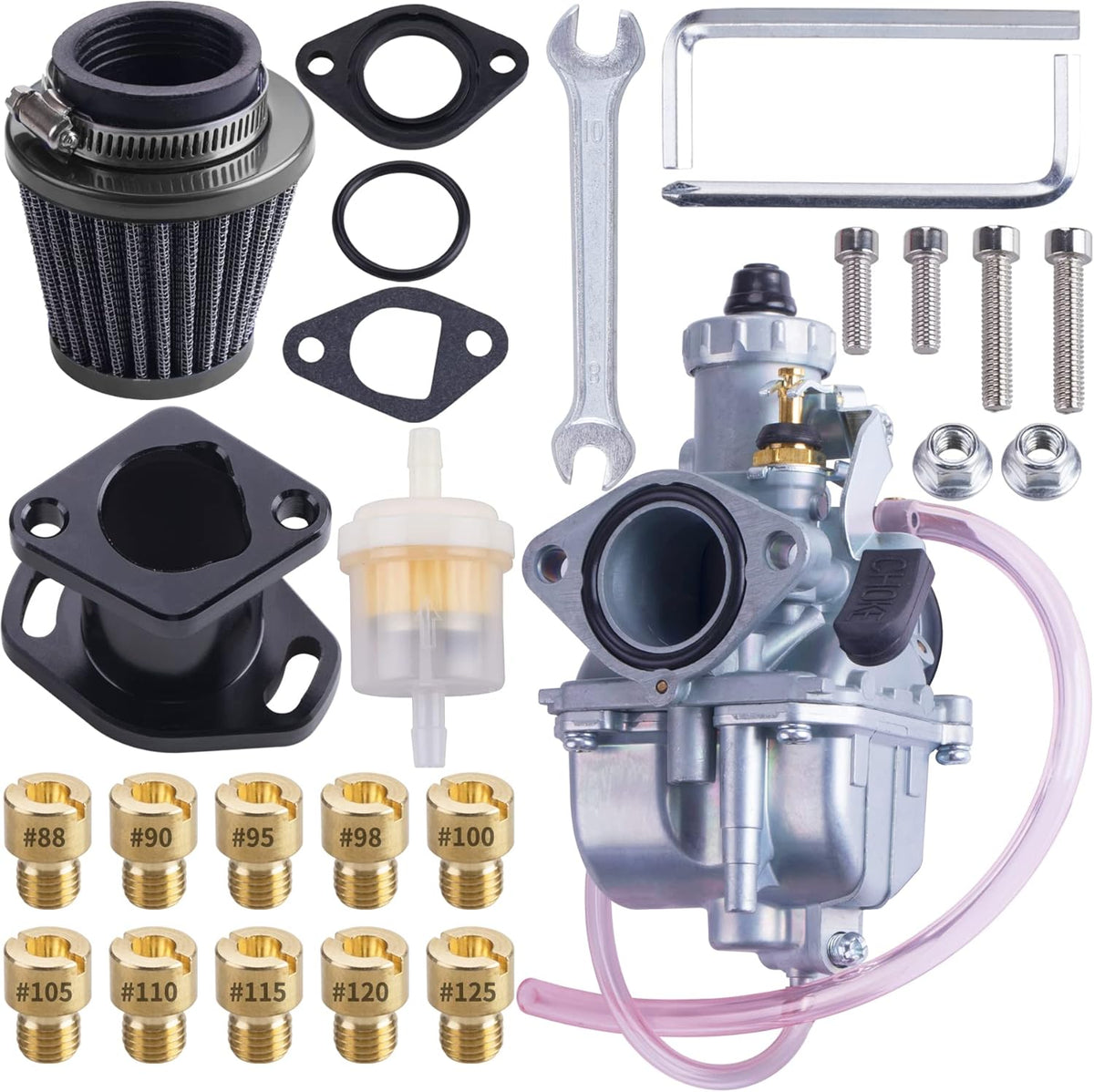 26mm Carburetor Carb Kit with Intake Pipe Mainfold Air Filter, Blue, Pack of 2 W912212