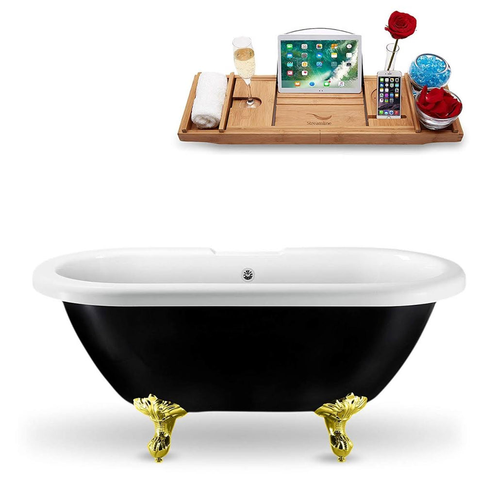 Clawfoot Tub and Tray with External Drain, Black P9449
