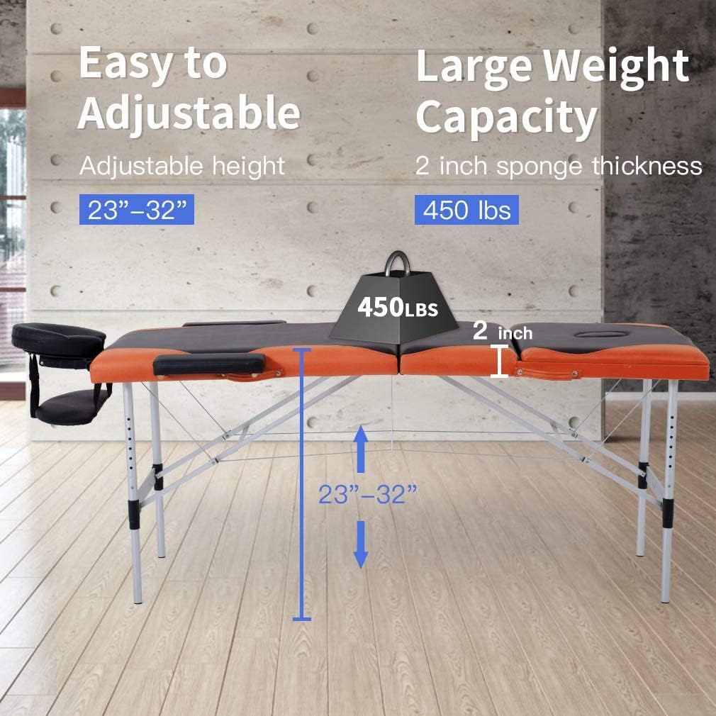 84 Inch Height Adjustable 3 Fold Aluminium Massage Table with Carry Case U340