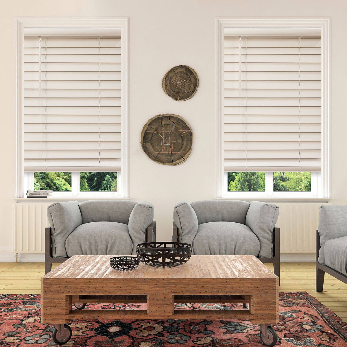 White 25x22 Cordless Faux Wood Blinds N44175