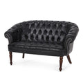Midnight Black Leather Tufted Loveseat C74360