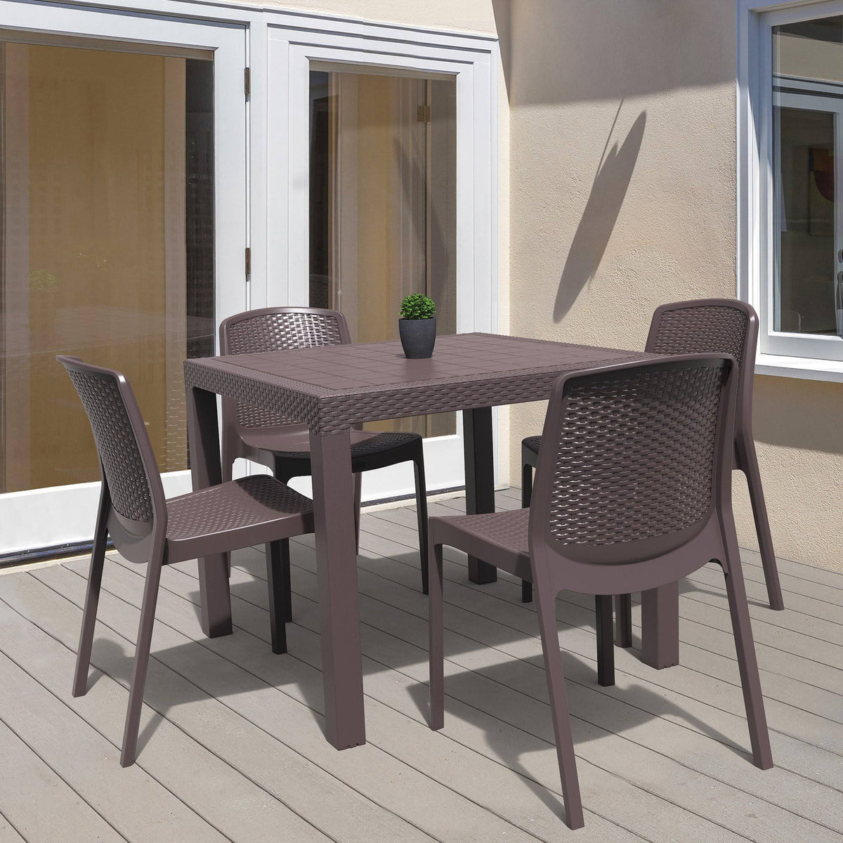Rattan 4-Seater Table Gray Q15128