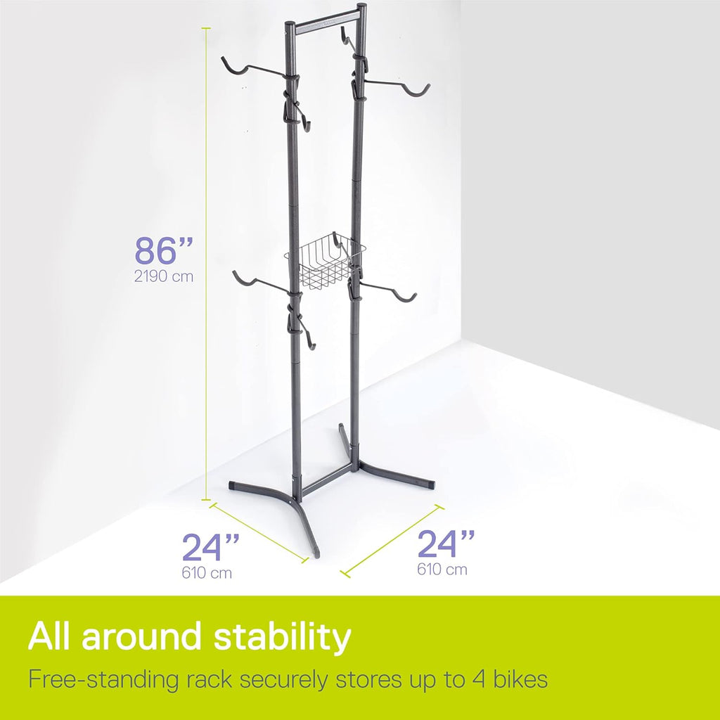 4 Bike Rack Garage - Bike Storage Rack with Basket - Vertical Bike Rack - Freestanding Wall Bike Rack Holds Up to 160 lbs B253917